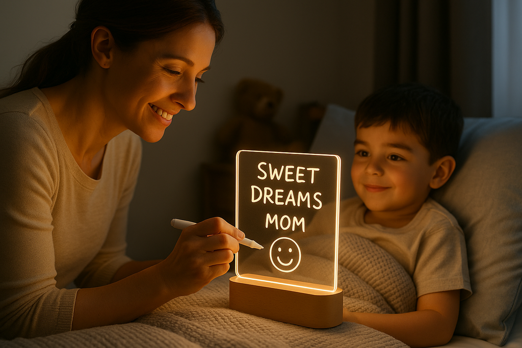 Wood Table Lamp Night Light with Message Board